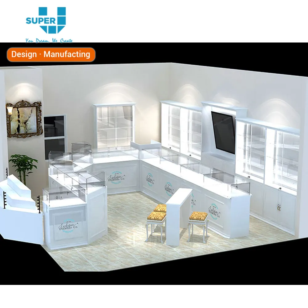 Роскошные высококачественные настенные витрины для ювелирных изделий, стеклянные витрины с настенным креплением для ювелирного магазина