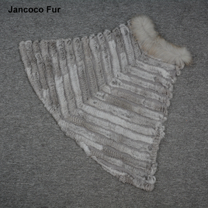 Jancoco 2021 New Knitted Rabbit Fur Poncho Winter Warm haltende dicke Rabbit Fur Shawls Capes