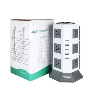 German USA電気電源延長ソケット12 AC Outlets 5 USB Surge Protector