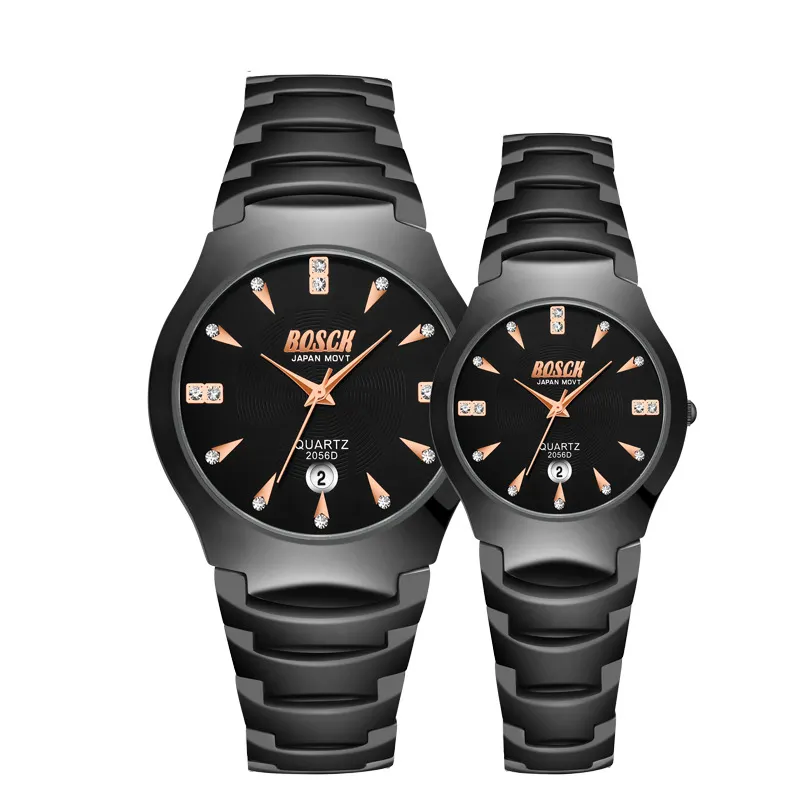 New Fashion Lovers Wrist Watch Calendar Clock Crystal Elegant Women Men Waterproof Stainless Steel Bosck Brand Couple Watch