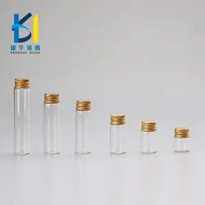 Tapón de rosca de aluminio dorado, Mini viales de cristal transparente Tubular, 5ml, 10ml