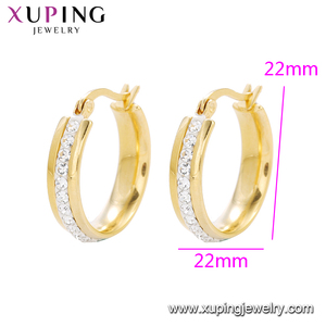 Pendientes de aro de acero inoxidable para mujer, aretes, estrás, 24K, color dorado, simple, <span class=keywords><strong>E</strong></span>-595 - Product Image 2