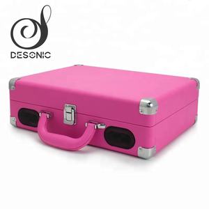 Desonic Lecteur de disques vinyles <span class=keywords><strong>rose</strong></span> classique en forme de valise, tourne-disque <span class=keywords><strong>vinyle</strong></span>, lecteur LP, Bluetooth, lecture USB/SD, haut-parleurs intégrés avec batterie - Product Image 3