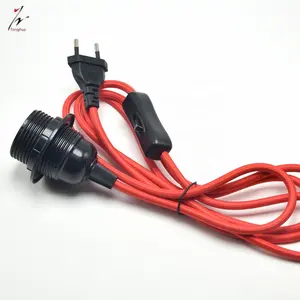 EU Plug Power Cord with Switch E27 Lamp Socket Fabric Electrical Wire Lamp Kit