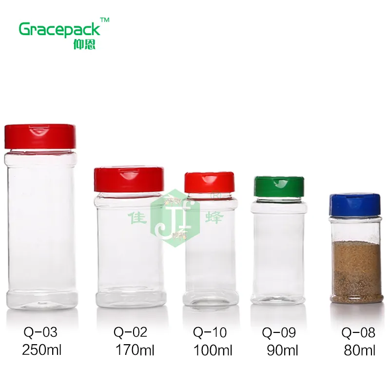 Hot Pappet Packing Custom Size Empty Powder Bottle 5oz6oz Bulk Sale 8oz9oz Food Packing Bpa Free Pet Clear Plastic Spice Jar