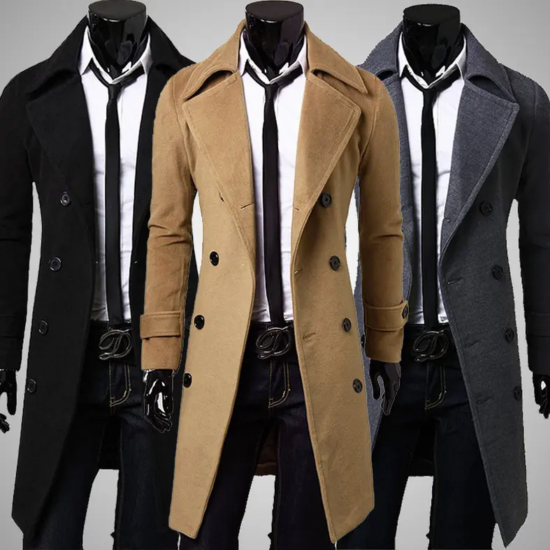 ZY0848A Features long double-breasted mens trench coat