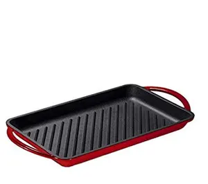 Rectangular Cast Iron Ceramic Baking Pan Grill Plate Pre-seasoned Burner with Ribbed Bottom for Low Fat Grilling Frying