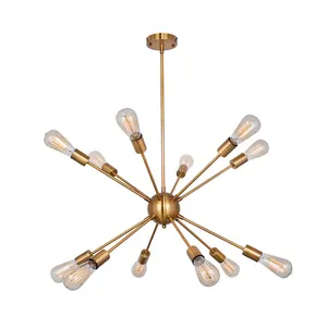 Industrielle moderne Loft-Leuchten hängen gebürstetes Messing Gold Metall Eisen Starburst Sputnik Kronleuchter Pendel leuchte für Wohnzimmer