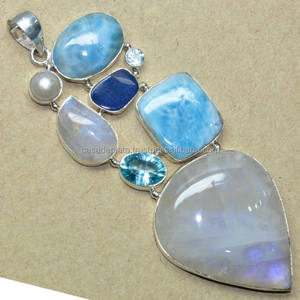 จี้โอปอลสีรุ้งมูนสโตนออสเตรเลียอัญมณีสเตอร์925ที่เป็นเอกลักษณ์ทันสมัยด้วยทองคำ/เงินของขวัญที่สมบูรณ์แบบสำหรับเขา/เธอ - Product Image 2