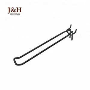 J & H Storefixture 천공 백 패널 25mm(1 인치) 홀 센터 Pegboard 루핑 디스플레이 암 블랙 긴 다리 페그 금속 유로 후크