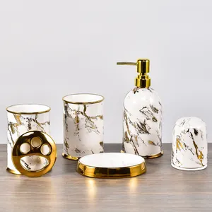 Moderne Luxe Design Hotel Home Decoratie Keramische Tandenborstelhouder Goud Decor Marmeren Badkamer Accessoire Set