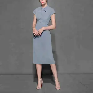 Wholesale customization mature Elegant Bowknot Collar Ladies Office fashion Dress For Casual Dress for women