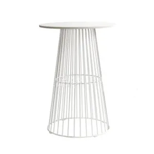 Stylish design Metal wire wood top round bar table in white for wedding