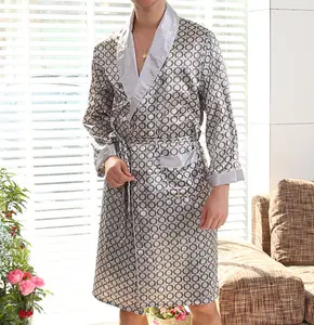 Mens Silk Satin Robe Nightgown Long Sleeve House Kimono Luxurious Bathrobe