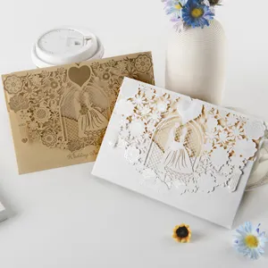 Desain Kartu Pernikahan Mewah Potongan Laser Dekorasi Tema Cinta Klasik
