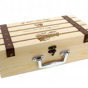 2 Chai Handmade Artisan Thông Hiển Thị Hộp Gỗ Wine Crate Để Bán