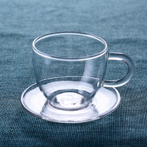 Glass Cup And Saucer Set With Custom Design Glass Cup Set For Tea Coffee Borosilicate Glass Mug