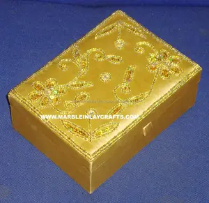 Handmade MDF Dourado Bordado Trabalho Caixas De Presente Com Design Bonito Para O Presente De Retorno De Casamento Caixas Decorativas De Madeira Para Jóias