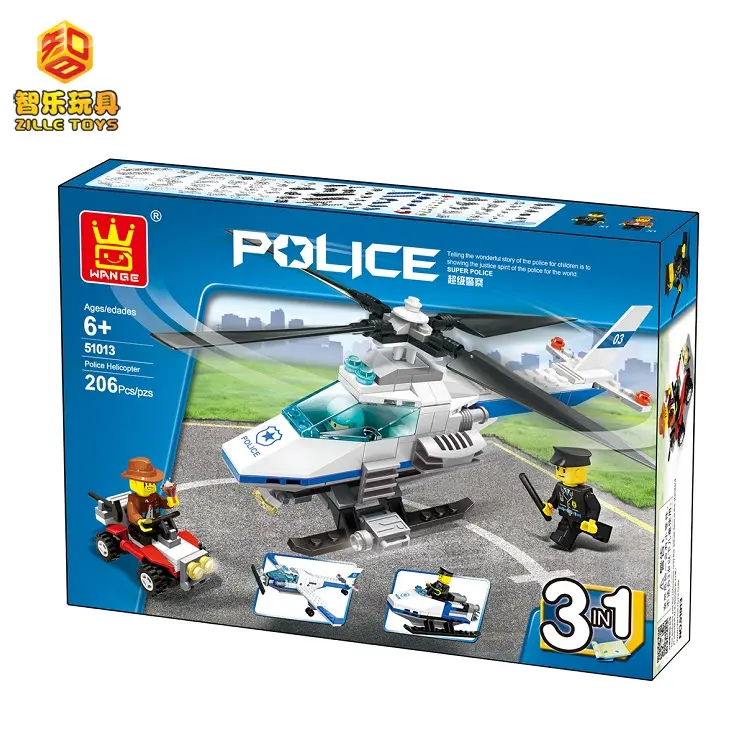 ZILLE Building Blocks For Kids Educational Plastic Connecting Toys Police Helicopter 3in1 206pcs