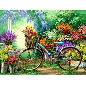 Pintura de paisagem da natureza bicicleta abstrata pintura por números, faça você mesmo pintura a óleo por números para decoração de arte de casa para crianças e adultos