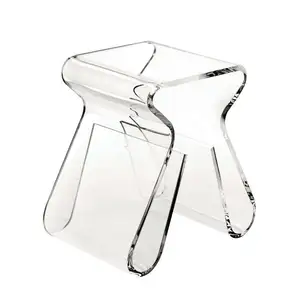 Plexiwood 현대 투명 아크릴 의자 사이드 테이블 잡지 랙