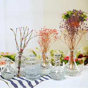 China best selling tall clear geometric glass vase table decoration flower vase wedding centerpiece