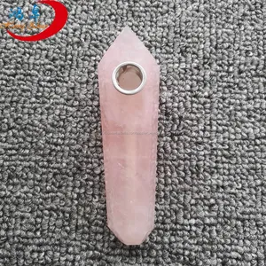 Atacado rosa natural cristal de quartzo crystal point wand cachimbo cachimbos
