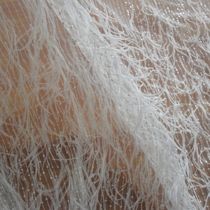 Tessuto da sposa nigeriano Lacwe pizzo <span class=keywords><strong>bianco</strong></span> piuma con paillettes <span class=keywords><strong>abito</strong></span> da sposa HY0740-2 - Product Image 5