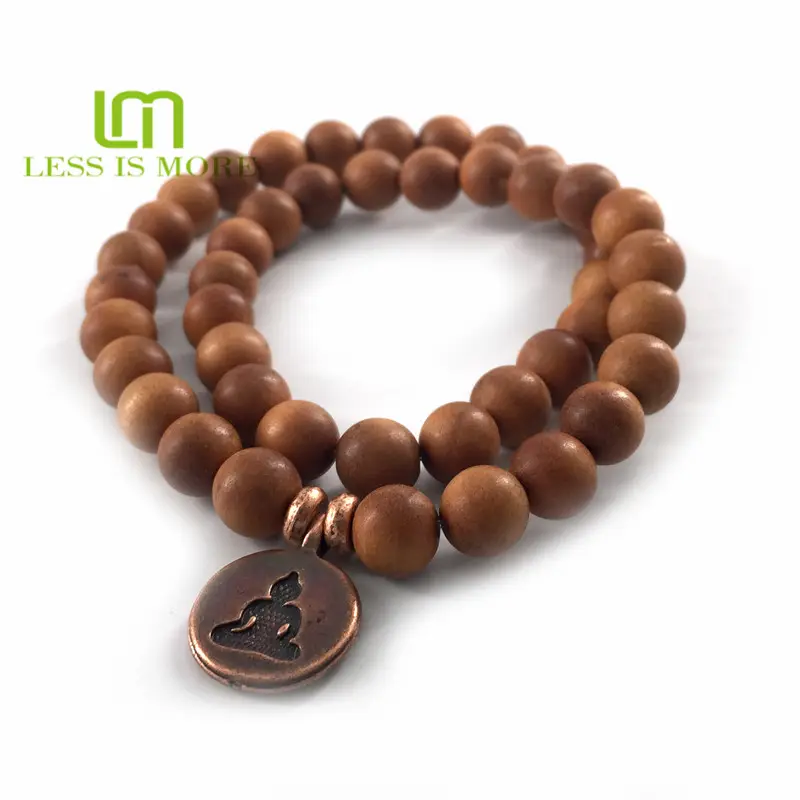 Perline di legno di Sandalo di preghiera + Loto Buddha Yoga e Meditazione Dell'involucro del Doppio di mala Del Braccialetto