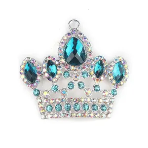 DIY Princess Dream Large Sparkly Crystal Crown Blue Silver Frozen Queen Pendant Jewelry Rhinestone Crown Pendant Tiara Necklace