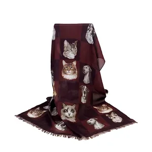 Fashion Cute Printing Pattern 100% Modal Material Animal Dog Printed Cat Scarf