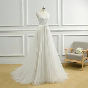 Sexy See Through Corset French Lace 2018 Bride's Wedding Dress Tulle A Line Cheap Boho Bridal Gowns