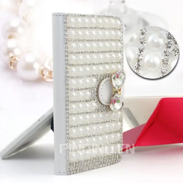 Perla diamante portafoglio in pelle capovolgere per iPhone 6 4,7 pollici