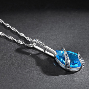 האחרון עיצוב האופנה <span class=keywords><strong>Teardrop</strong></span> צורת ריינסטון תכשיטי כחול אבן שרשרת עבור גברת - Product Image 2