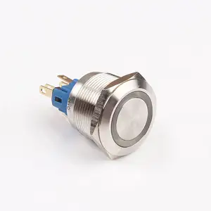 Anillo de luz led de acero inoxidable, 19mm, 22mm, resistente al agua, botón pulsador de metal