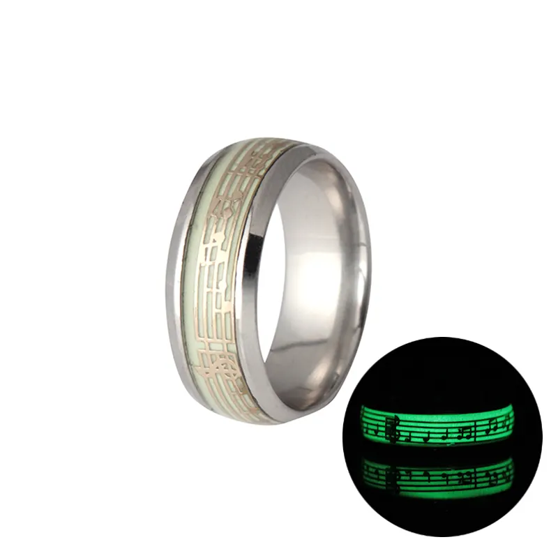 Stainless Steel jewelry Hollow rings glowing in the dark music ring silver rings