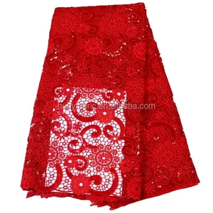 2016 plus récent rouge fleur paillettes Guipure dentelle africaine aso oke luxe lacets HY0305