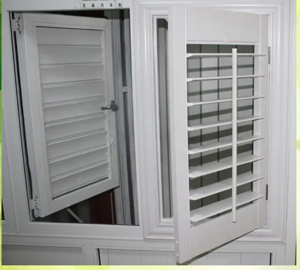 Kayu Solid Window Blind Jendela Kayu Jendela dengan 5 Mm Tempered Kaca Buram
