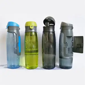 Billetera deportiva de plástico, botella de agua con compartimiento de almacenamiento, tarjetero, promoción, 750ml