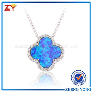 Lab créé opale pierre collier / synthétique trèfle opale collier <span class=keywords><strong>pendentif</strong></span> / trèfle opale cabochon <span class=keywords><strong>pendentif</strong></span> en argent collier - Product Image 1