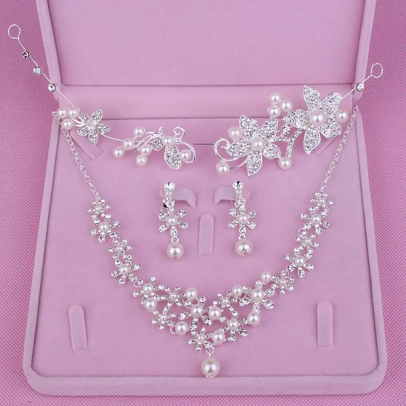 Luxe Crystal Rhinestones Diamonds Parels Zilveren Tak Tiara Kroon Bruiloft Haar Accessoires Set Bruids Haar T0021