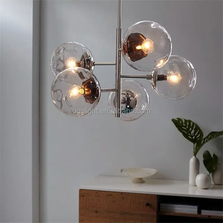 European Indoor Lighting Ceiling Pendant Lamp Chrome Chandelier Glass Modern Ball Contemporary 110V 220V Glass Light Beautiful