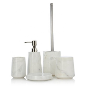 Juego <span class=keywords><strong>de</strong></span> baño <span class=keywords><strong>de</strong></span> mármol blanco natural elegante y moderno, accesorios <span class=keywords><strong>de</strong></span> poliresina, <span class=keywords><strong>dispensador</strong></span> <span class=keywords><strong>de</strong></span> jabón <span class=keywords><strong>de</strong></span> piedra natural para el hogar, hoteles, restaurantes - Product Image 1