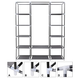 Large Grey Fabric Canvas Bedroom Wardrobe With Hanging Rail Shelving <strong>Clothes</strong> <strong>Storage</strong> Cupboard <strong>Unit</strong> - Product Image 5