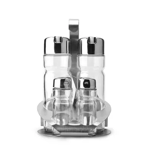 Kitchen storage holders & racks 5PCS Stainless Steel Glass Jars Spice Rack Organizer with ABS Oil and Vinegar Cruet Set