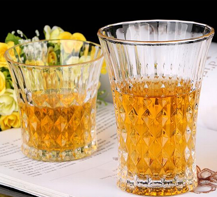 Wide mouth 260ml/360ml emboss whisky glass tumbler,Diamond whisky glass.