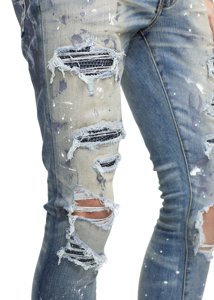 DiZNEW Classic <strong>Indigo</strong> Crystal Paint Distressed <strong>Jeans</strong> for <strong>Men</strong> - Product Image 4