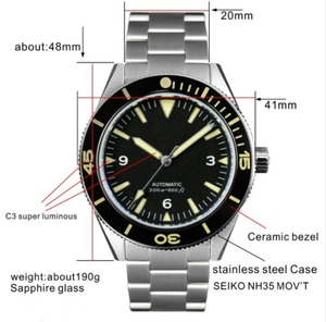 Montre de plongée en acier inoxydable, montre mécanique automatique, montre à lunette en céramique résistante à l'eau <span class=keywords><strong>200</strong></span>, pour hommes - Product Image 2