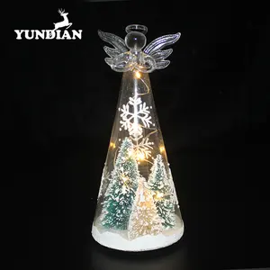 Ourwarm — table décorative led à piles, pyramide de noël, arbre de verre avec ange sur le dessus, pour cadeau de vacances