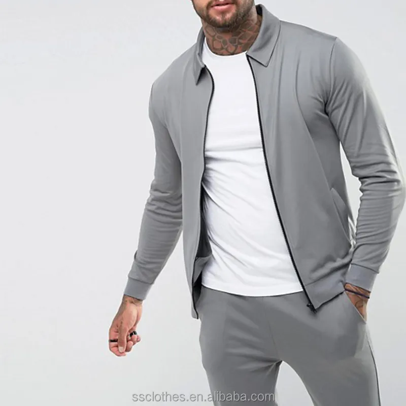 Solid Grey High quality skinny polyester polo sweat suits couple sweat suit For Causal Wear